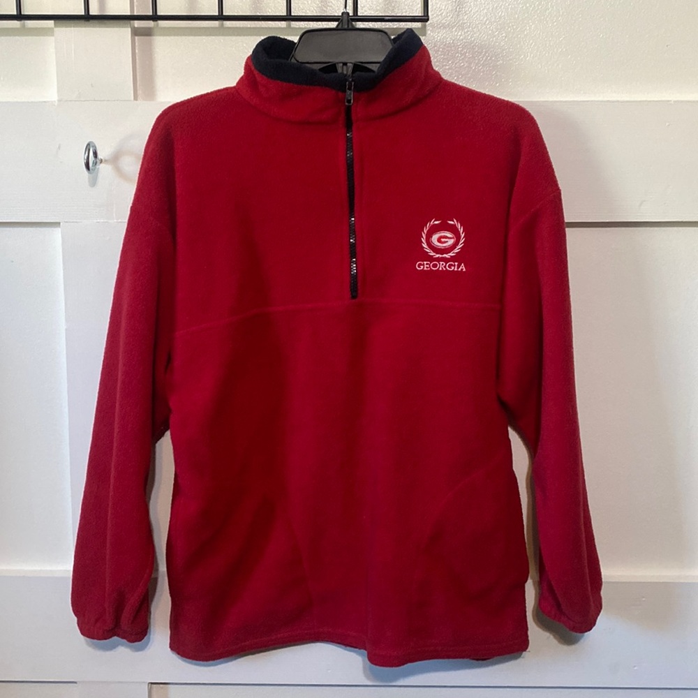 Red fleece quart zip Georgia pullover